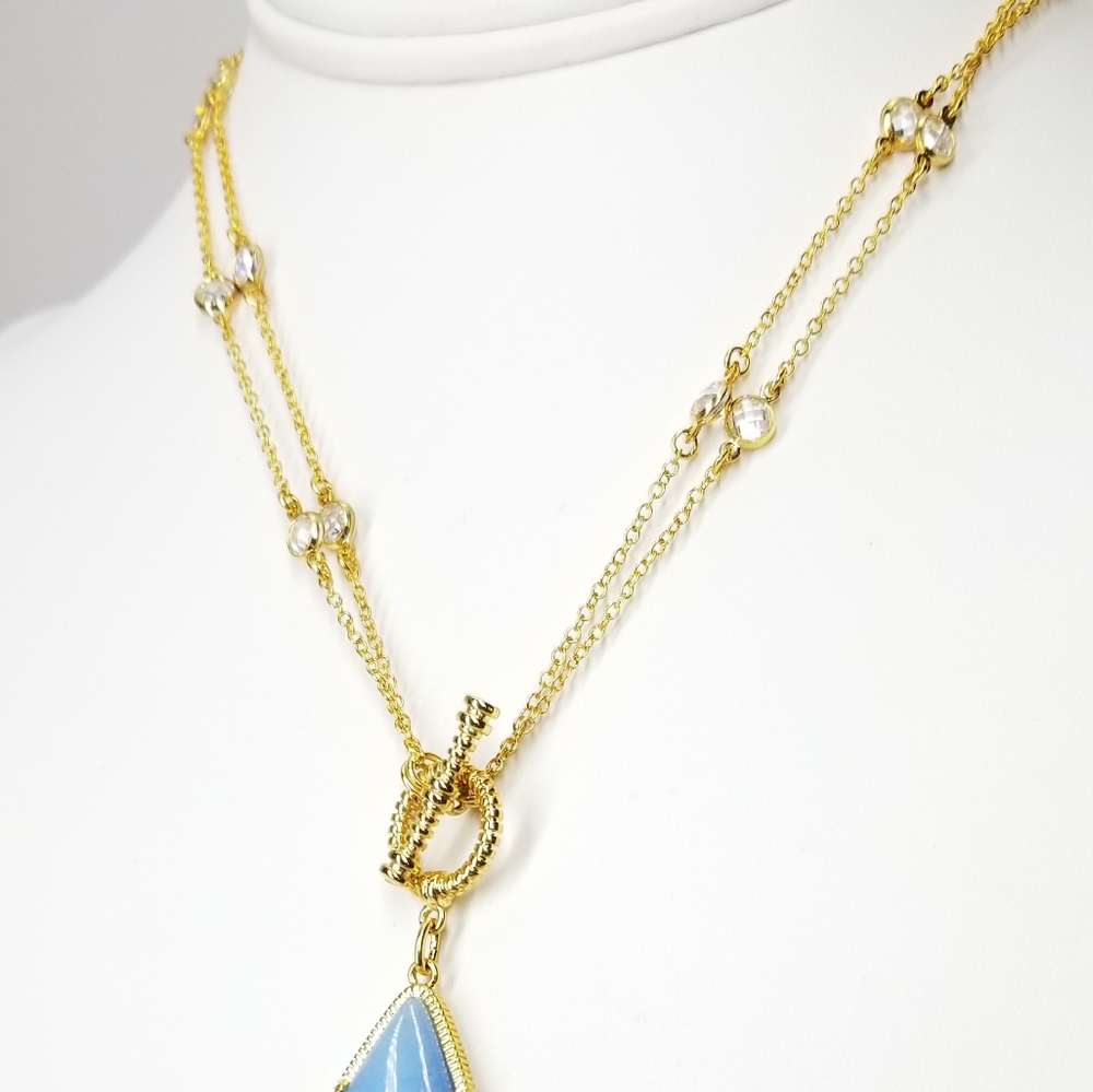 2 Ways Tassel Blue Agate CZ Necklace NWT - Picture 10 of 10